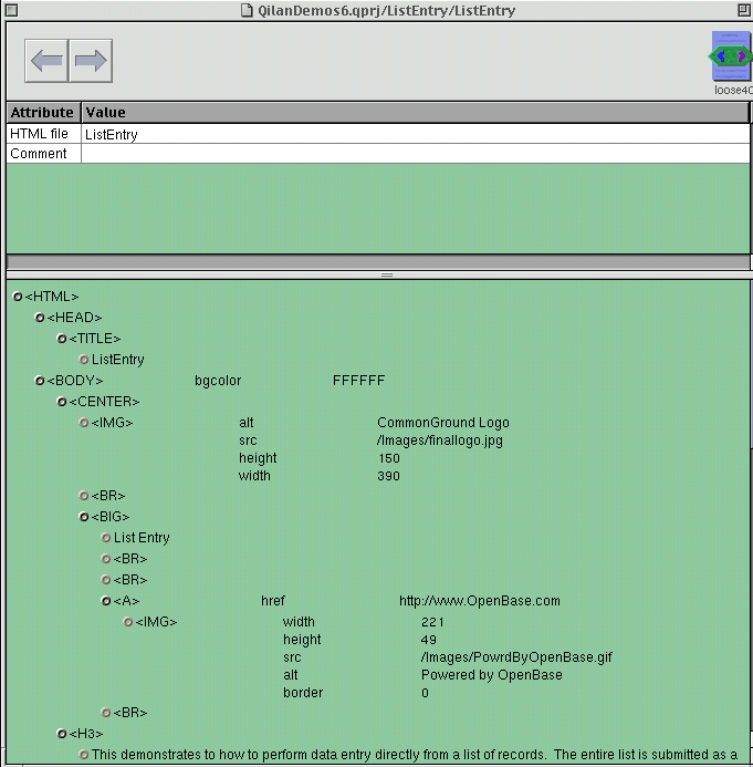First part of List Entry web template